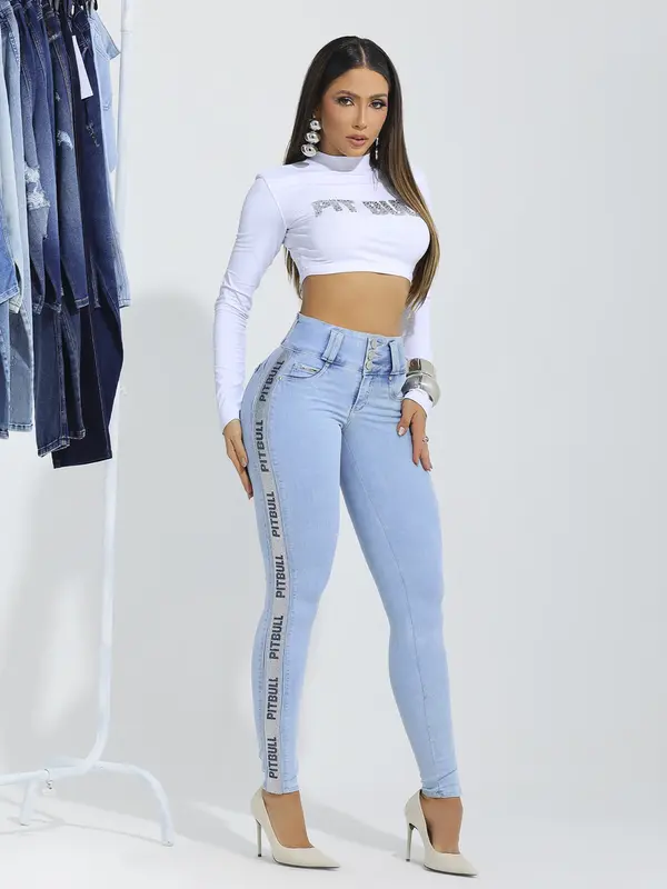 Calça Skinny Cós Largo Modeladora e Sofisticada com Elástico Lateral Pit Bull Jeans