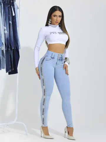 Calça Skinny Cós Largo Modeladora e Sofisticada com Elástico Lateral Pit Bull Jeans