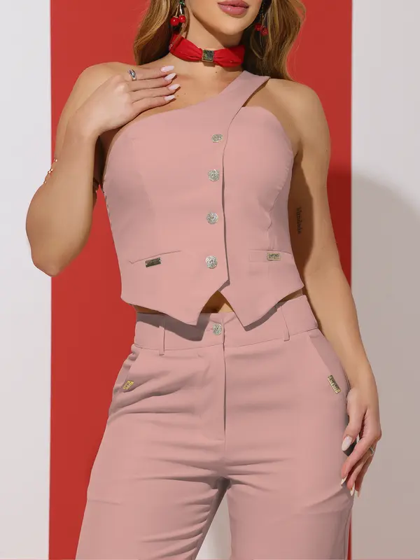 Conjunto Calça Wide Leg e Cropped Elegante com Modelagem Ajustada Empório Pit Bull