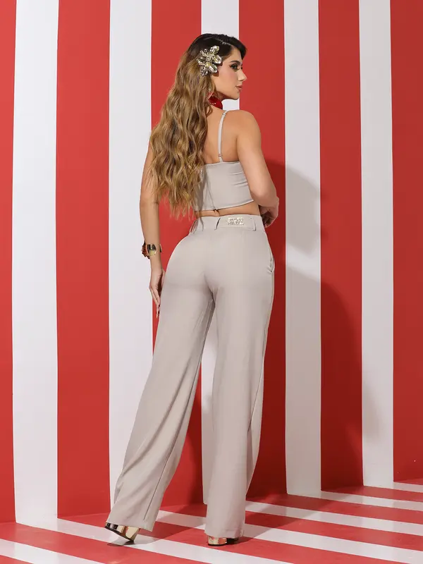 Conjunto Calça Wide Leg e Cropped Elegante e Sofisticado Empório Pit Bull
