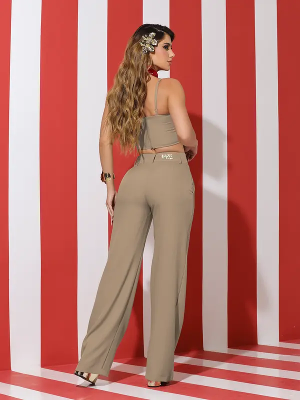 Conjunto Calça Wide Leg e Cropped Elegante e Sofisticado Empório Pit Bull