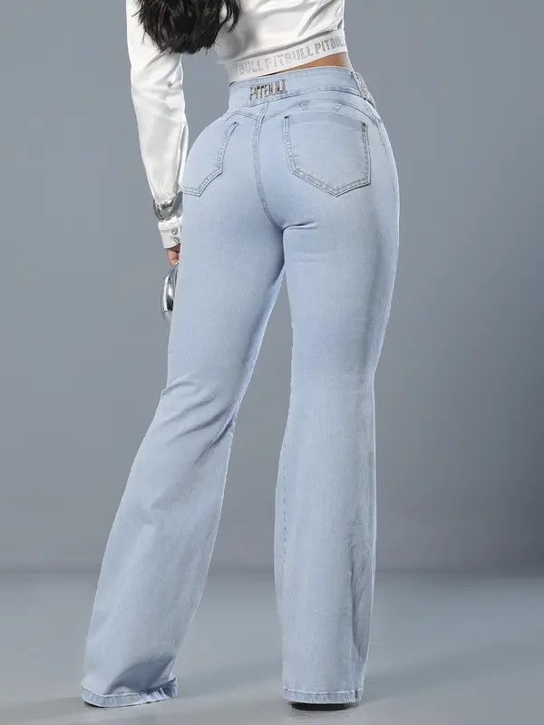 Calça Flare Sofisticada com Caimento Ajustado e Detalhes de Strass Pit Bull Jeans Luxo