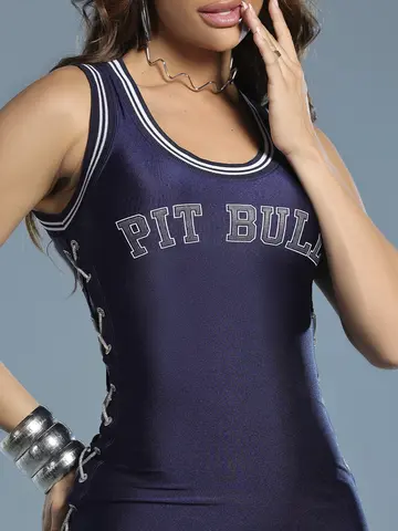 Vestido Regata Modelador com Detalhes Laterais e Escrita de Strass Pit Bull Jeans Luxo