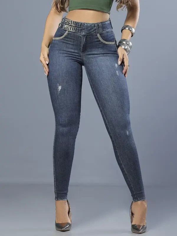 Calça Skinny Modeladora e Sofisticada com Detalhes em Strass Pit Bull Jeans Luxo
