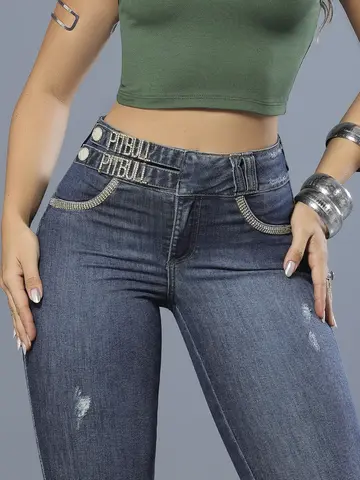 Calça Skinny Modeladora e Sofisticada com Detalhes em Strass Pit Bull Jeans Luxo