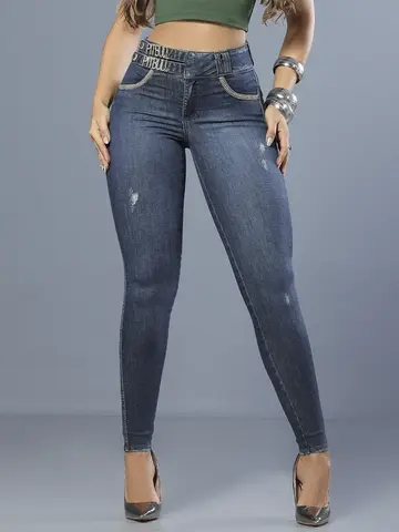Calça Skinny Modeladora e Sofisticada com Detalhes em Strass Pit Bull Jeans Luxo