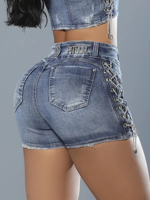 Short Sexy Modelador com Detalhes Puídos e Lateral Personalizada Pit Bull Jeans Luxo