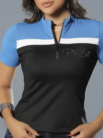 T-Shirt Casual e Estilosa com Escrita Brilhosa Pit Bull Jeans Luxo