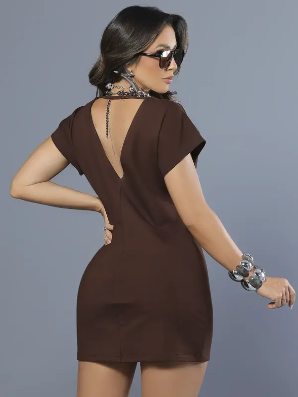 Vestido T-shirt Fashion e Confortável com Detalhes Sextavados Pit Bull Jeans Luxo