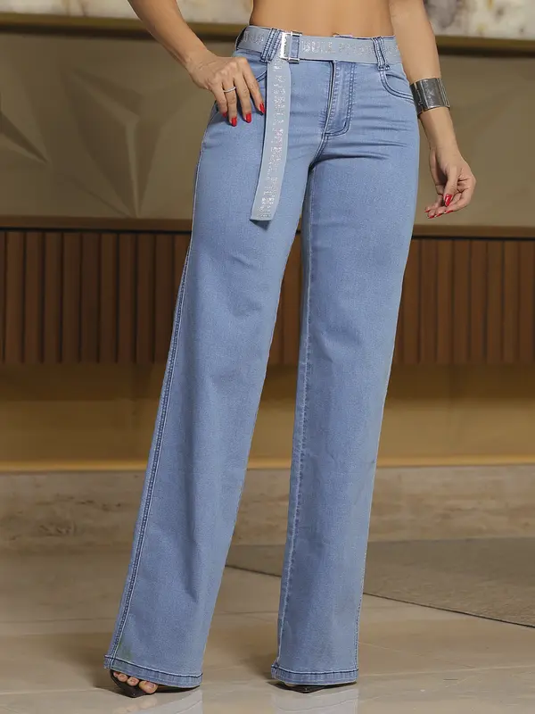 Calça Wide Leg Casual com Caimento Sofisticado e Cinto Personalizado Pit Bull Jeans Premium