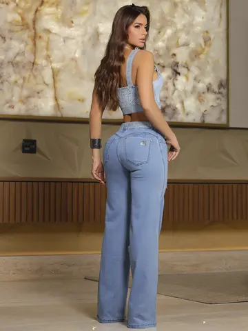 Calça Wide Leg Casual com Caimento Sofisticado e Cinto Personalizado Pit Bull Jeans Premium