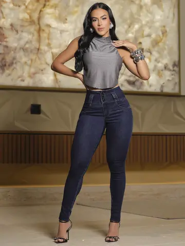 Calça Skinny Cós Largo Pit Bull Jeans Premium Sofisticada com Modelagem Ajustada