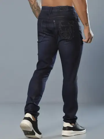 Calça Masculina Pit Bull Jeans Luxo Casual com Modelagem Moderna e Bordado no Bolso