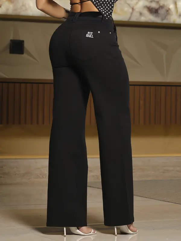 Calça Wide Leg Preta com Caimento Elegante e Cinto Personalizado Pit Bull Jeans Premium