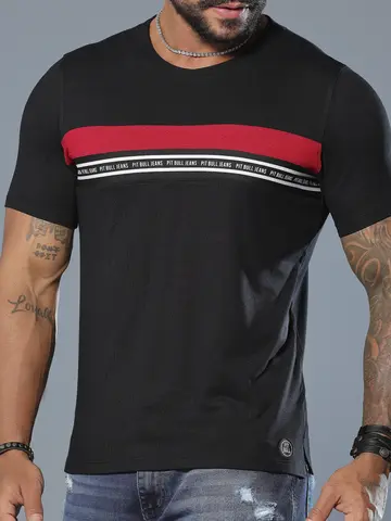 Camiseta Gola O Sofisticada e Casual com Detalhe Frontal Pit Bull Jeans Luxo