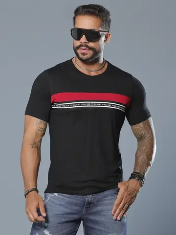 Camiseta Gola O Sofisticada e Casual com Detalhe Frontal Pit Bull Jeans Luxo