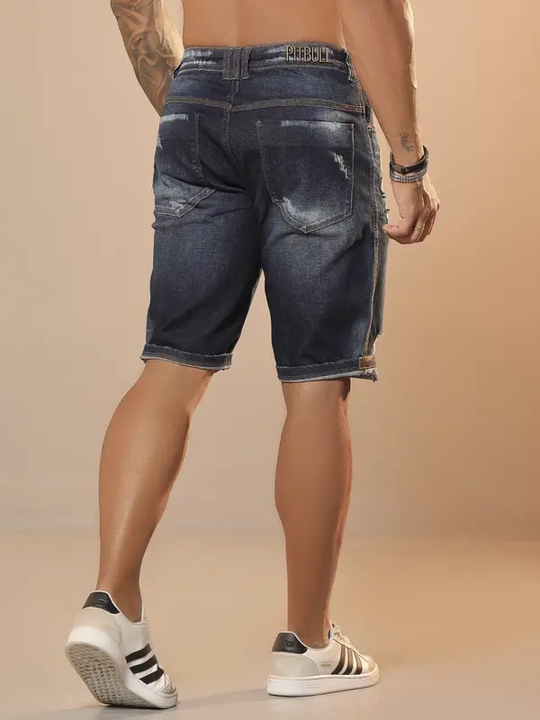 Bermuda Masculina Estilosa e Casual com Detalhes Destroyed Pit Bull Jeans Luxo