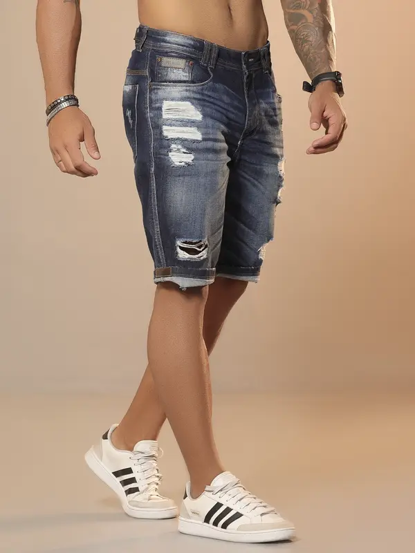 Bermuda Masculina Estilosa e Casual com Detalhes Destroyed Pit Bull Jeans Luxo