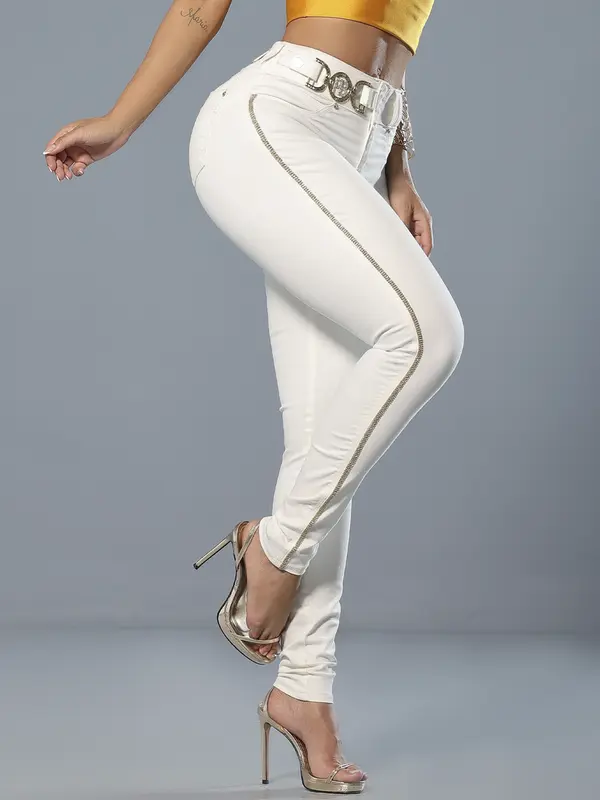 Calça Skinny Cós Largo Color Modeladora e Estilosa com Detalhes Únicos Pit Bull Jeans Luxo