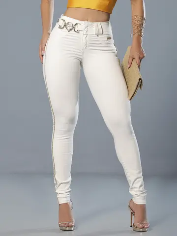 Calça Skinny Cós Largo Color Modeladora e Estilosa com Detalhes Únicos Pit Bull Jeans Luxo