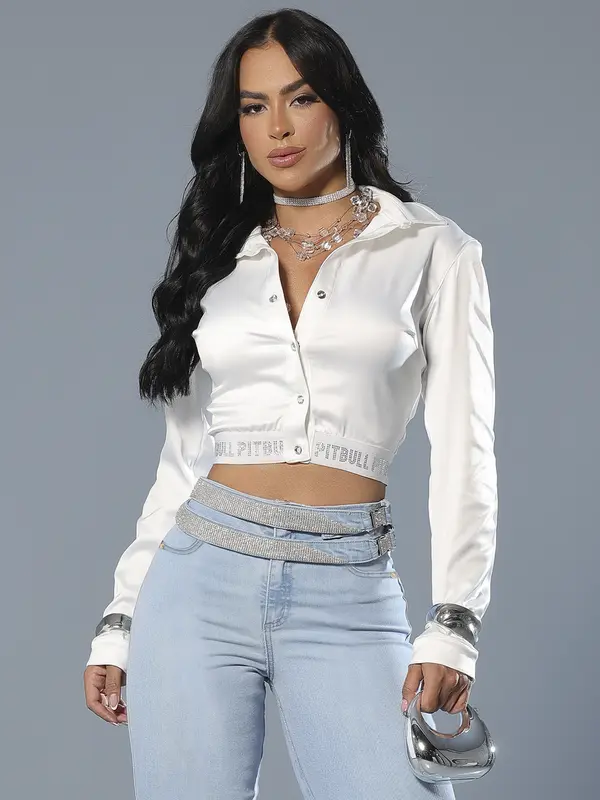Camisa Cropped Elegante e Refinada com Elástico Personalizado Pit Bull Jeans