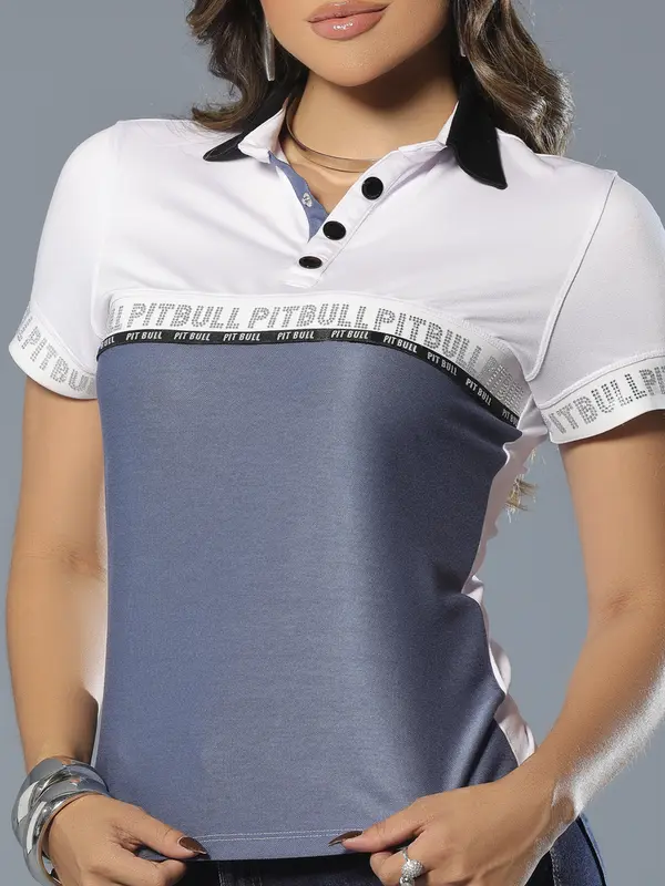 Polo Feminina Sofisticada e Casual com Escrita Brilhosa Pit Bull Jeans Luxo