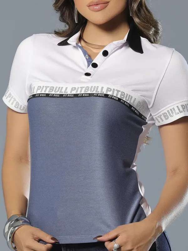 Polo Feminina Sofisticada e Casual com Escrita Brilhosa Pit Bull Jeans Luxo