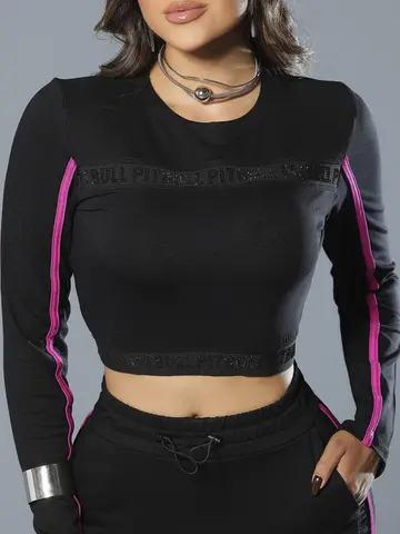 Cropped Manga Longa Estiloso e Versátil com Elástico Personalizado Pit Bull Jeans Luxo
