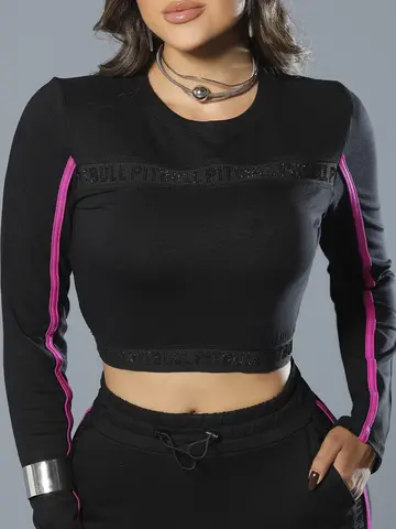 Cropped Manga Longa Estiloso e Versátil com Elástico Personalizado Pit Bull Jeans Luxo