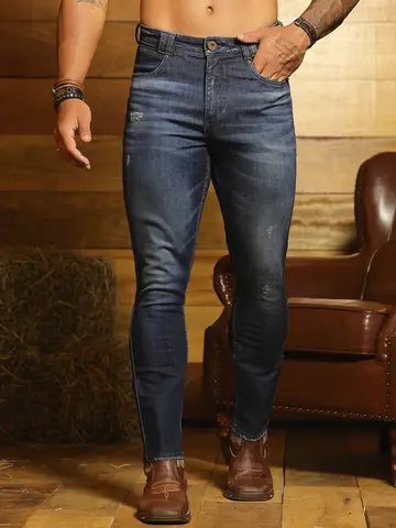 Calça Slim Masculina Casual e Sofisticada com Detalhes Puídos Pit Bull Jeans Luxo