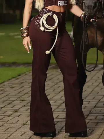 Calça Flare Elegante e Estilosa com Detalhes Laterais Brilhosos Pit Bull Jeans Luxo
