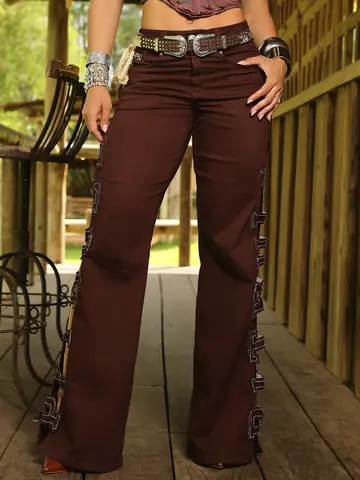 Calça Flare Conceito Sofisticada com Bordado Lateral Personalizado Pit Bull Jeans Luxo