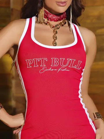 Vestido Regata Fashion e Modelador com Estampa em Relevo Pit Bull Jeans