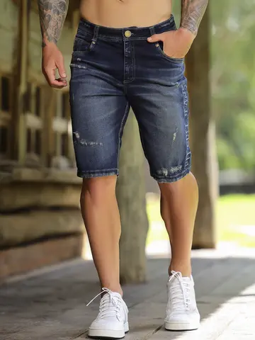 Bermuda Masculina Versátil e Casual com Logomania Bordada Pit Bull Jeans Luxo