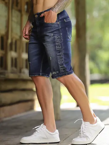 Bermuda Masculina Versátil e Casual com Logomania Bordada Pit Bull Jeans Luxo
