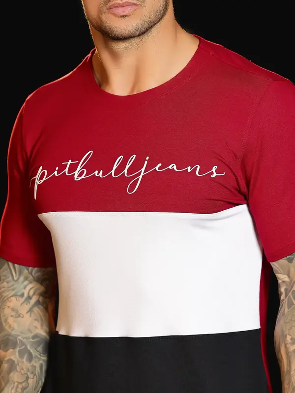 Camiseta Gola O Estilosa e Casual com Logomania em Relevo Pit Bull Jeans Luxo