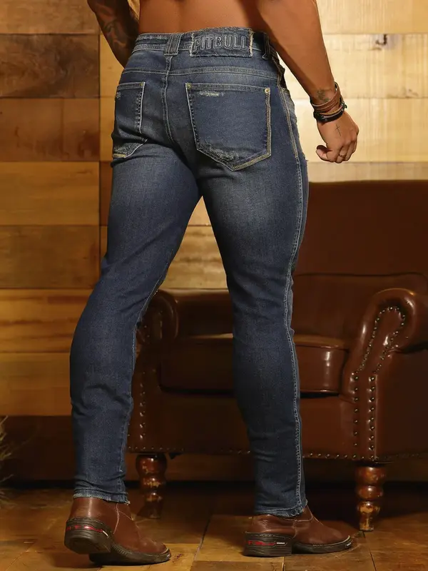 Calça Masculina Urbana e Casual com Detalhes Destroyed Pit Bull Jeans Luxo