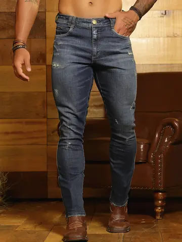 Calça Masculina Urbana e Casual com Detalhes Destroyed Pit Bull Jeans Luxo