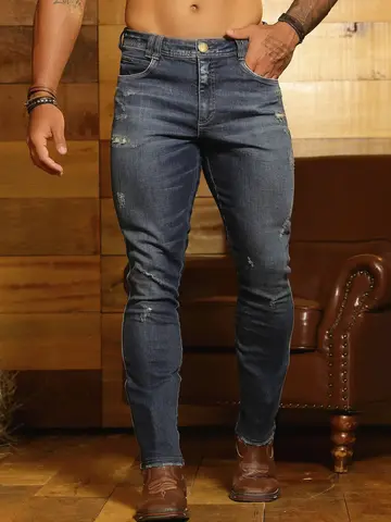 Calça Masculina Urbana e Casual com Detalhes Destroyed Pit Bull Jeans Luxo