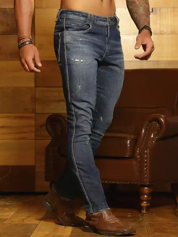 Calça Masculina Urbana e Casual com Detalhes Destroyed Pit Bull Jeans Luxo