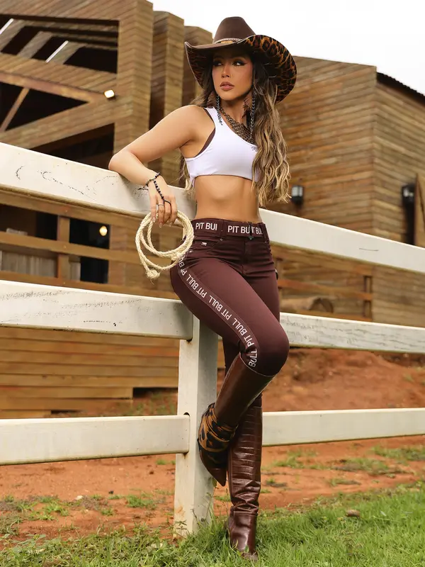 Calça Skinny Color Modeladora com Cinto e Lateral Personalizada Pit Bull Jeans Luxo