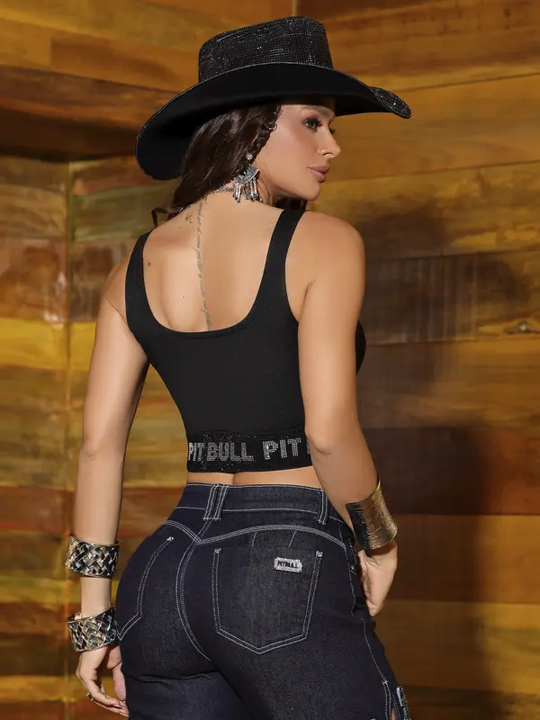 Cropped Estiloso e Modelador com Elástico Personalizado Pit Bull Jeans Luxo