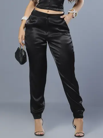 Calça Jogger Preta Estilosa e Versátil com Elástico Lateral Pit Bull Jeans Luxo