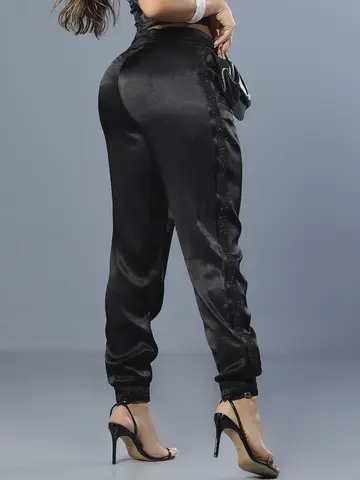 Calça Jogger Preta Estilosa e Versátil com Elástico Lateral Pit Bull Jeans Luxo