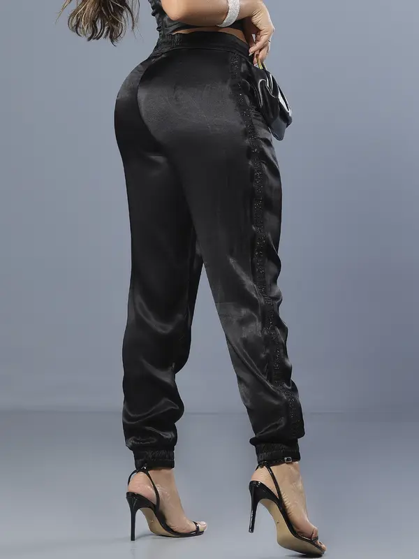 Calça Jogger Preta Estilosa e Versátil com Elástico Lateral Pit Bull Jeans Luxo