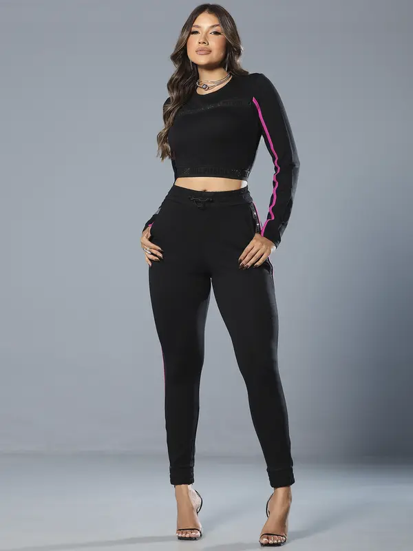 Calça Jogger Preta Estilosa e Confortável com Lateral Personalizada Pit Bull Jeans Luxo