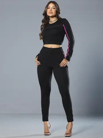 Calça Jogger Preta Estilosa e Confortável com Lateral Personalizada Pit Bull Jeans Luxo