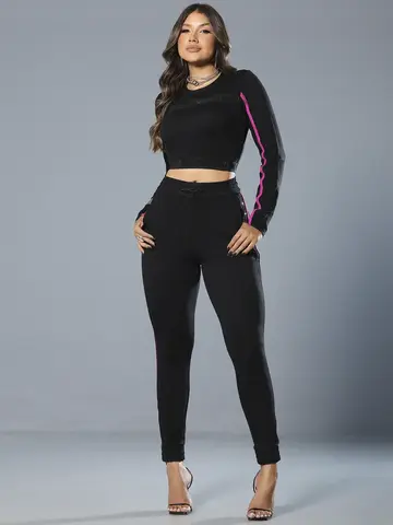 Calça Jogger Preta Estilosa e Confortável com Lateral Personalizada Pit Bull Jeans Luxo