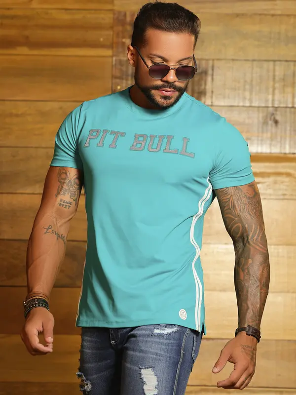 Camiseta Gola O Estilosa e Casual com Estampa em Relevo Pit Bull Jeans Luxo