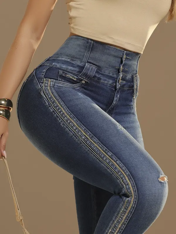 Calça Cintura Perfeita Modeladora e Sofisticada com Strass Lateral Pit Bull Jeans Luxo